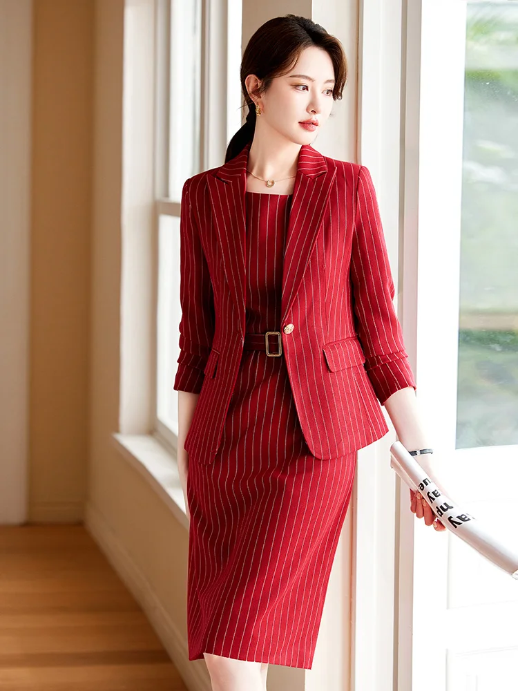 Autumn Dress Suits Women Fashion Two Piece Set Outfits Blazer Top Office Ladies Formal OL Work Professional Wear