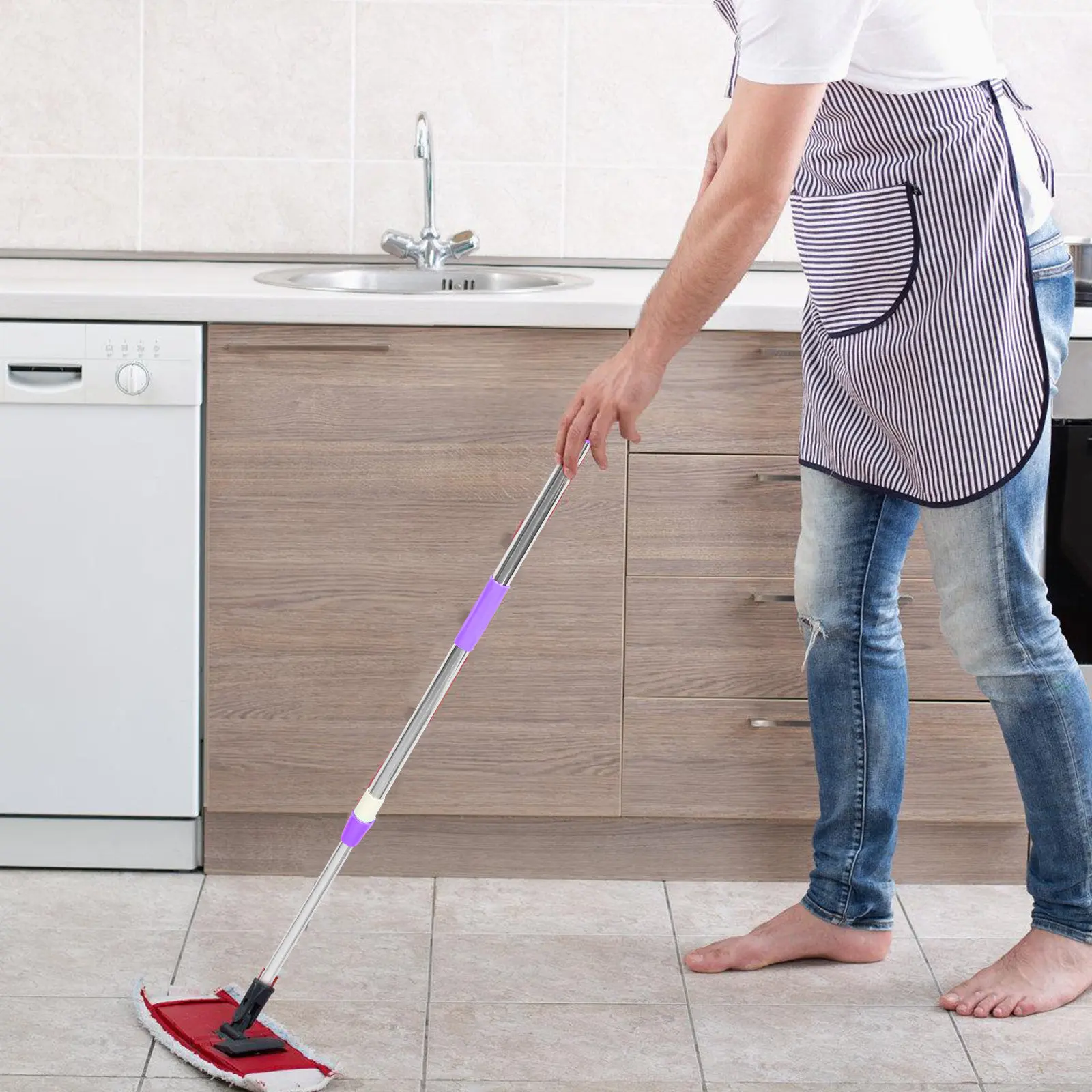 

Stainless Steel Mop Stick Replacement Handle Purple Telescopic Rotating Mop Rod Part Supplies Floor Broom Pole Household