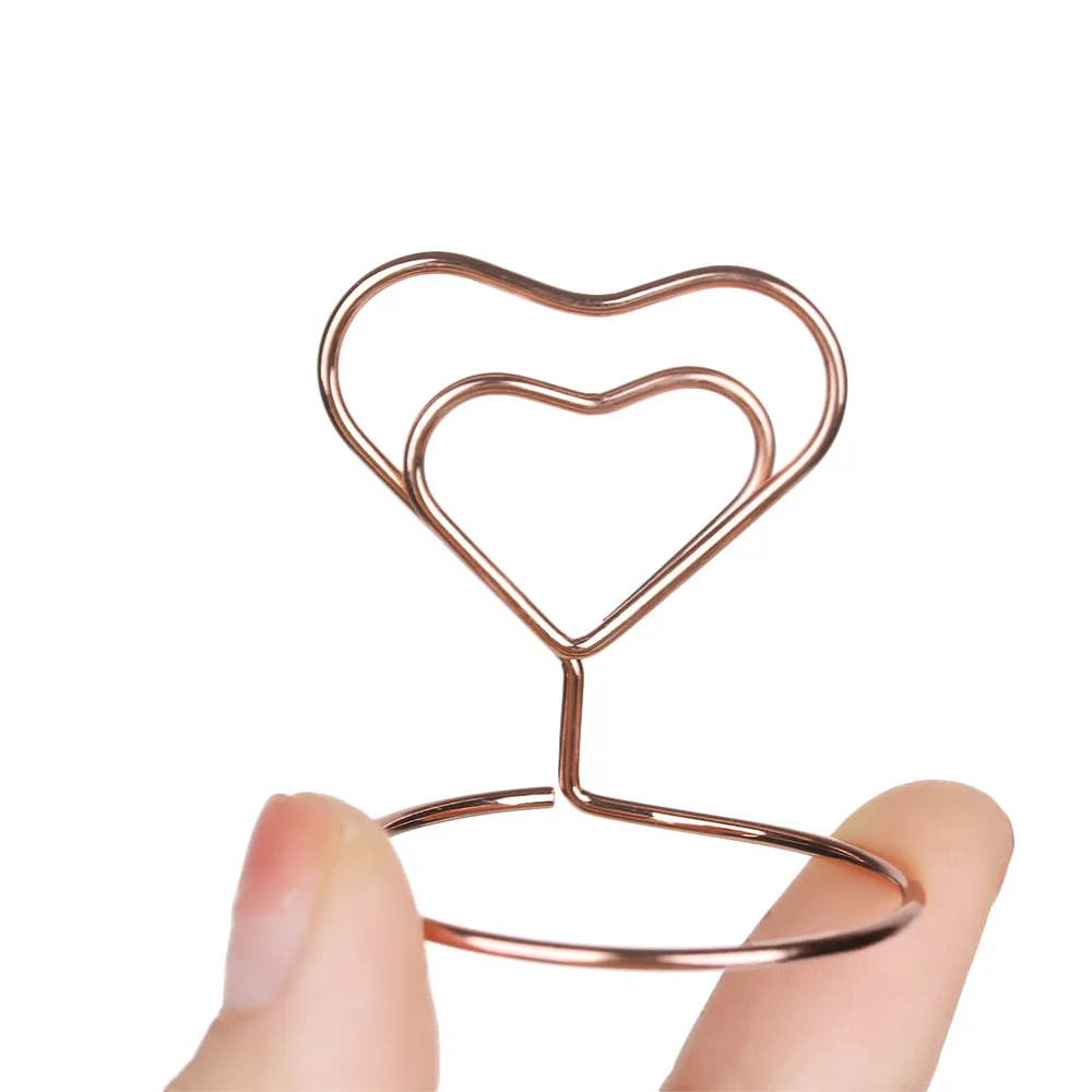 Rose Gold Paper Clamp Wedding Supplies Heart Shape Desktop Decoration Clamps Stand Table Numbers Holder Place Card Photos Clips