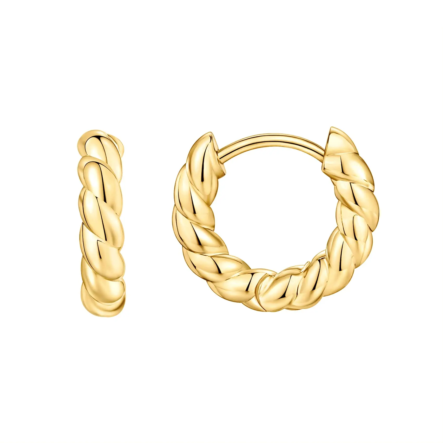 Shevalue New Women Twisted Huggie Earring Fashion Spiral Shape 14K Gold Plated Hoops With 925 Sterling Silver Post Mini Earrings