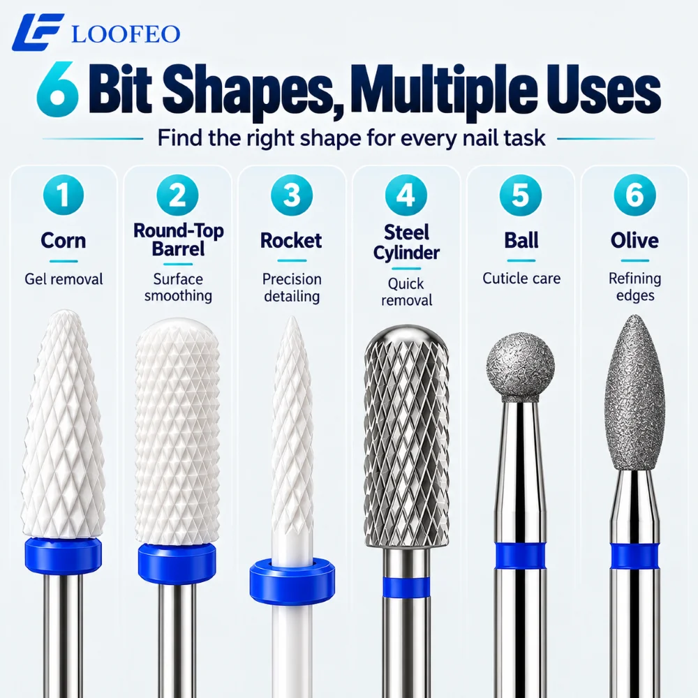 30Pcs Nail Drill Bit Set Ceramic Diamond Stainless Steel 2.35mm Shank With Storage Box For Manicure Salon Acrylic Nail Drill