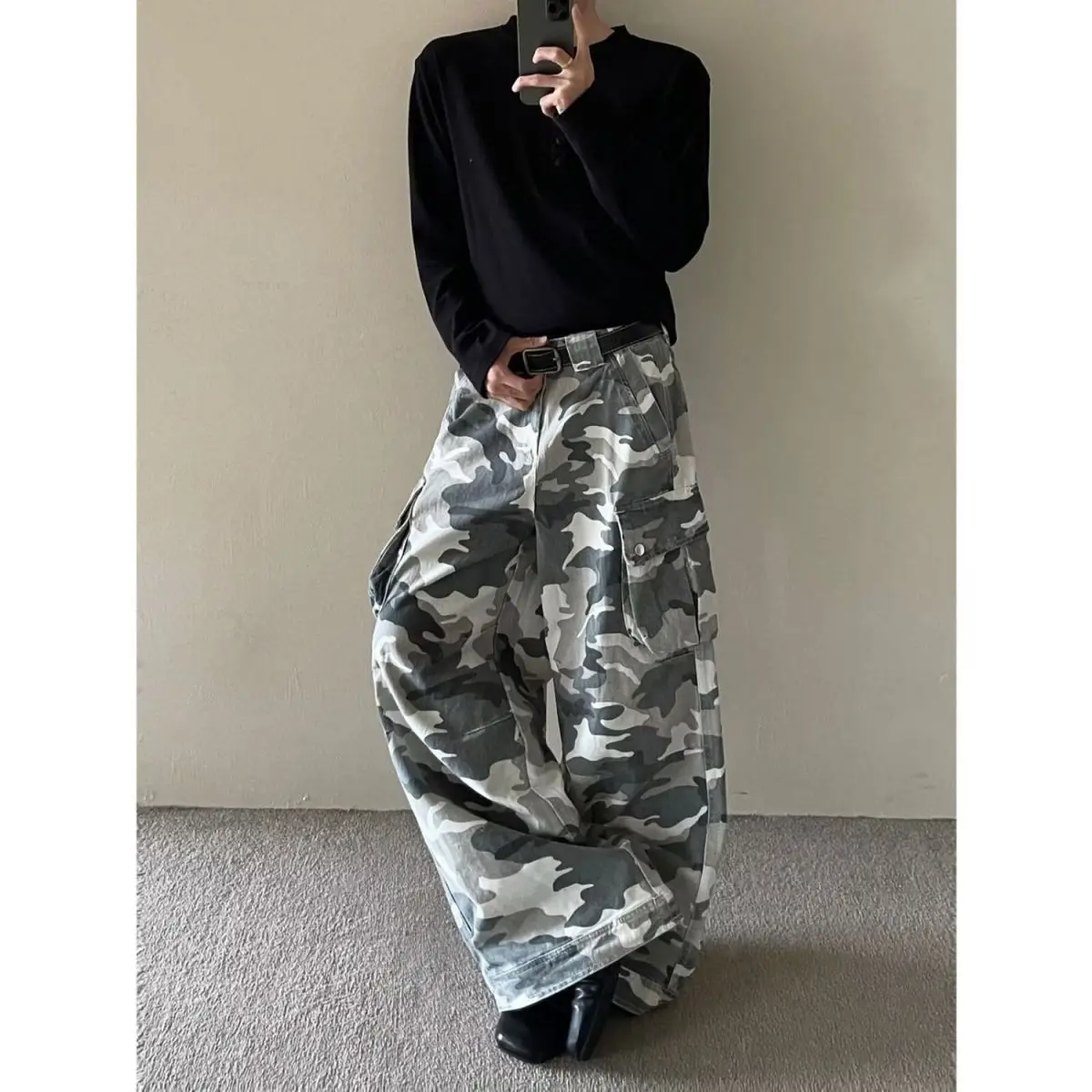 Men's Large Pocket Camouflage Pants Casual Summer Boy Bottom Streetwear Wide-leg Trousers Male High Waist Sweatpants