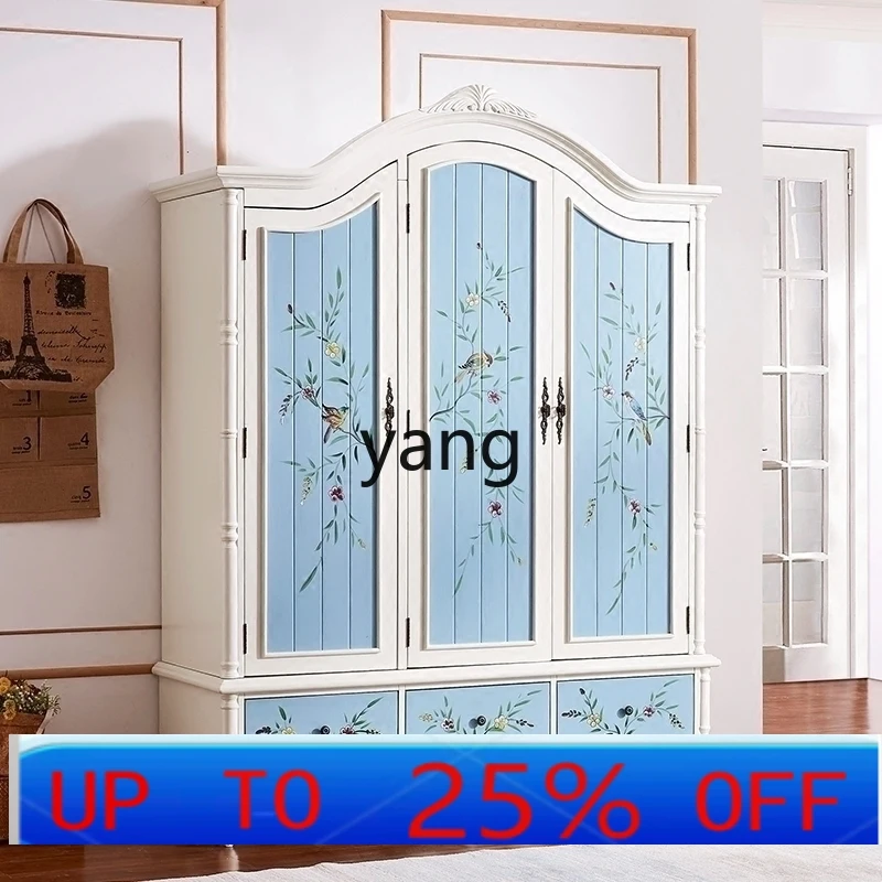 LHH  three-door wardrobe bedroom, retro old wooden four-door wardrobe with large draw