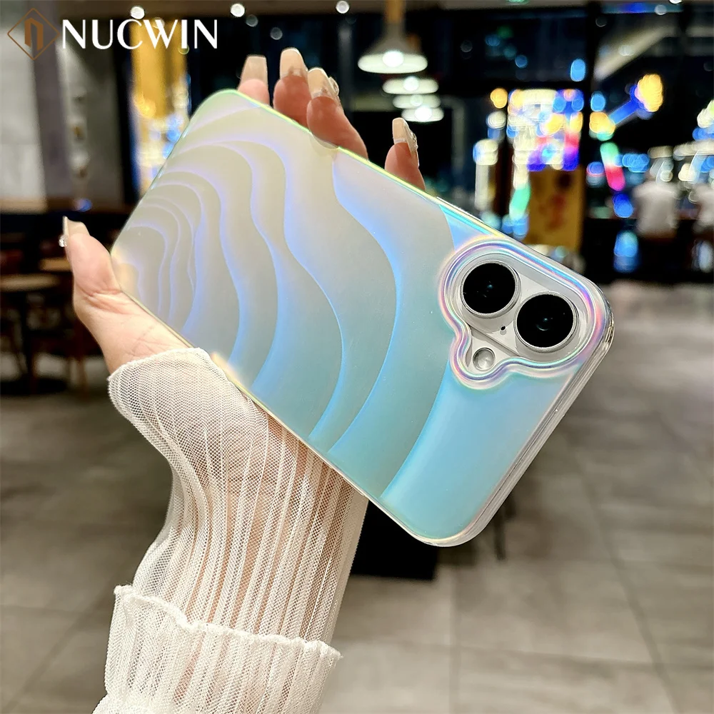 Luxury Aurora Laser Gradient Water Ripple Case for iPhone 16 15 14 13 12 11 Pro Max 16 Plus Ultra Thin Acrylic Shockpoof Cover