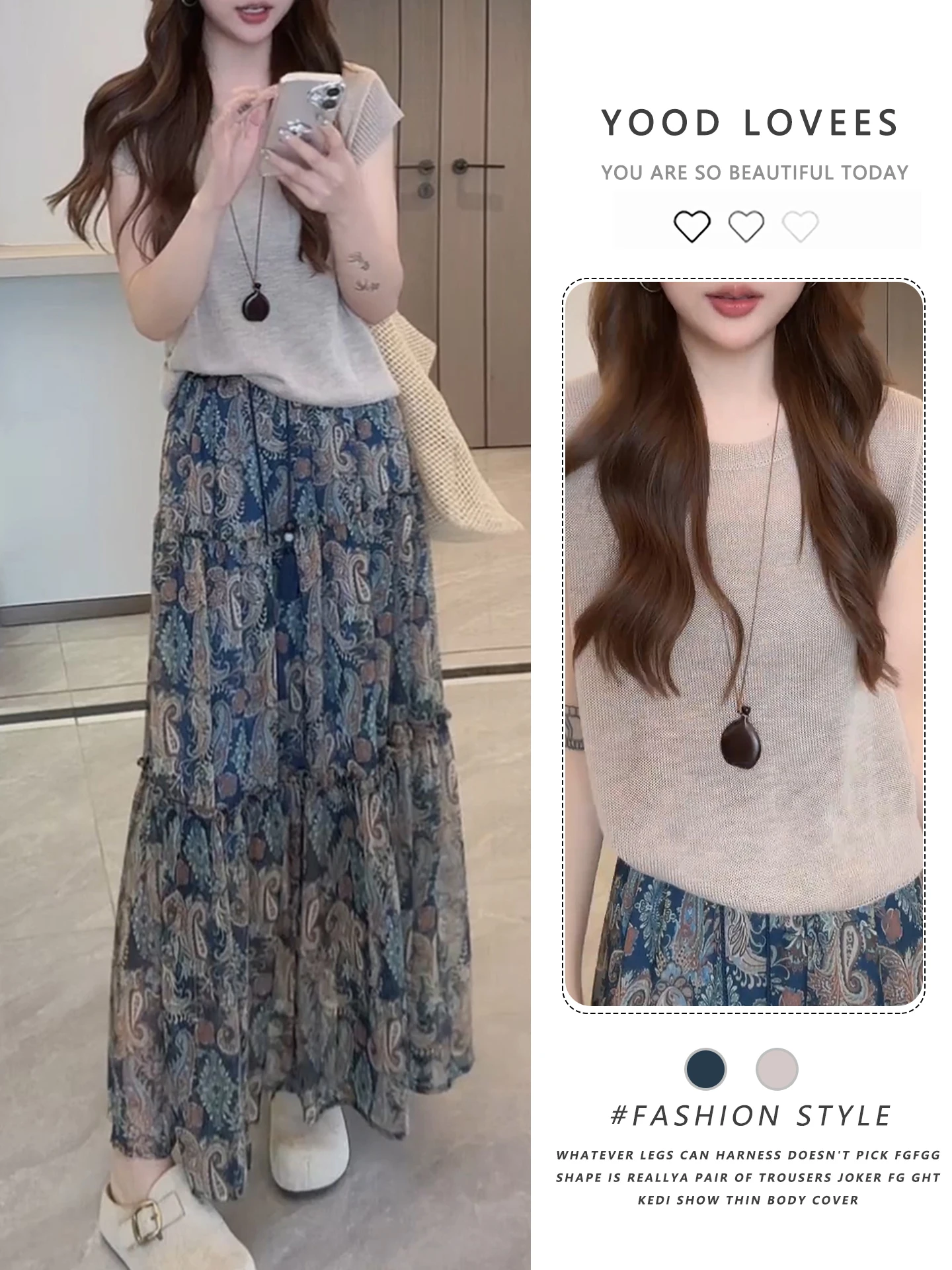 

Summer Fashionable Skirt Set High Waist Midi Dress Two Piece Ensemble Trendy Casual Wear for Women Age 25 to 35