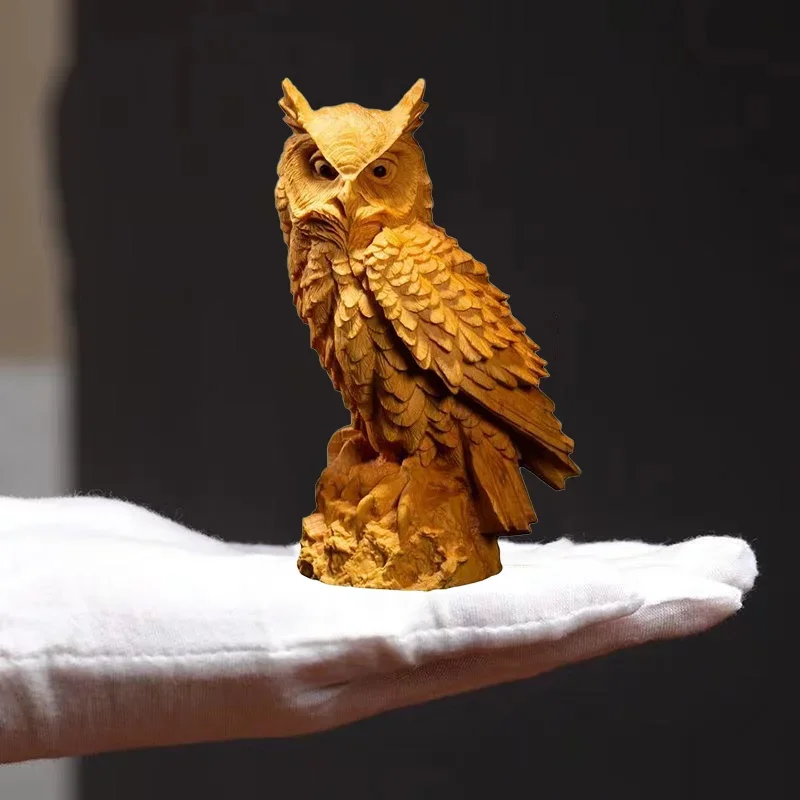 

Natural Cypress Animal Owl Figurine, Solid Wood Carving, Cute Home Room, Office, Car Decoration, Featured Statue, 4.32 In