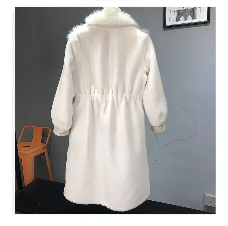 New Elegant Coats and Jackets Fashion Faux Fur Jacket Women\'s Fox Fur Warm Mid-length Fox Collar Winter Casaco Feminino Zm1536