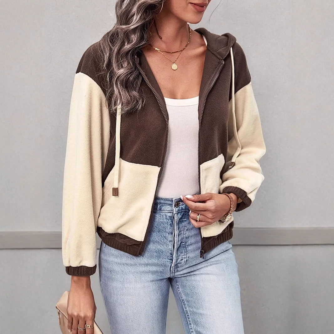 

2025 Autumn and Winter New Women's Fashion Casual Color Matching Cardigan Top Elegant Temperament Joker Zipper Ladies Coat