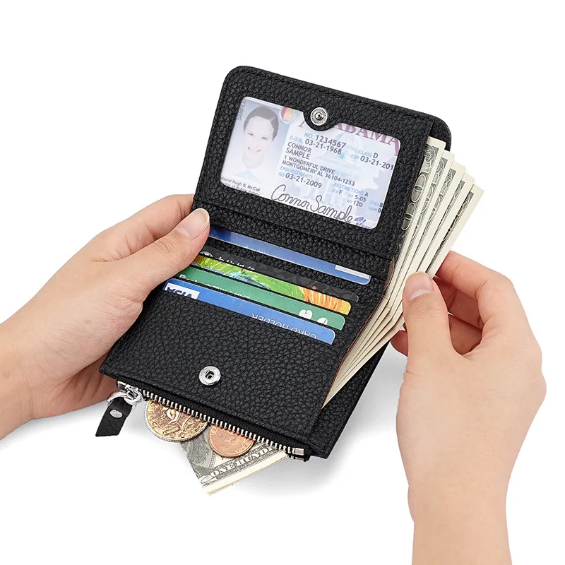 Western RFID Cowhide Leather Zipper Women Wallet Large Capacity Hasp Purse for Ladies