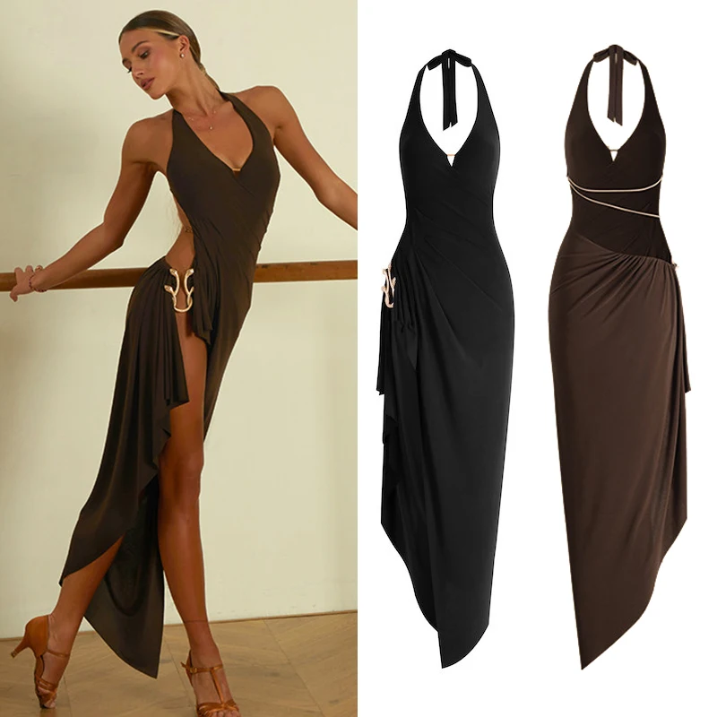 

Dancestyle Latin Dance Dress Women Halter Neck Sexy Dress Prom Party Rumba Tango Dance Performance Clothes Practice Dress