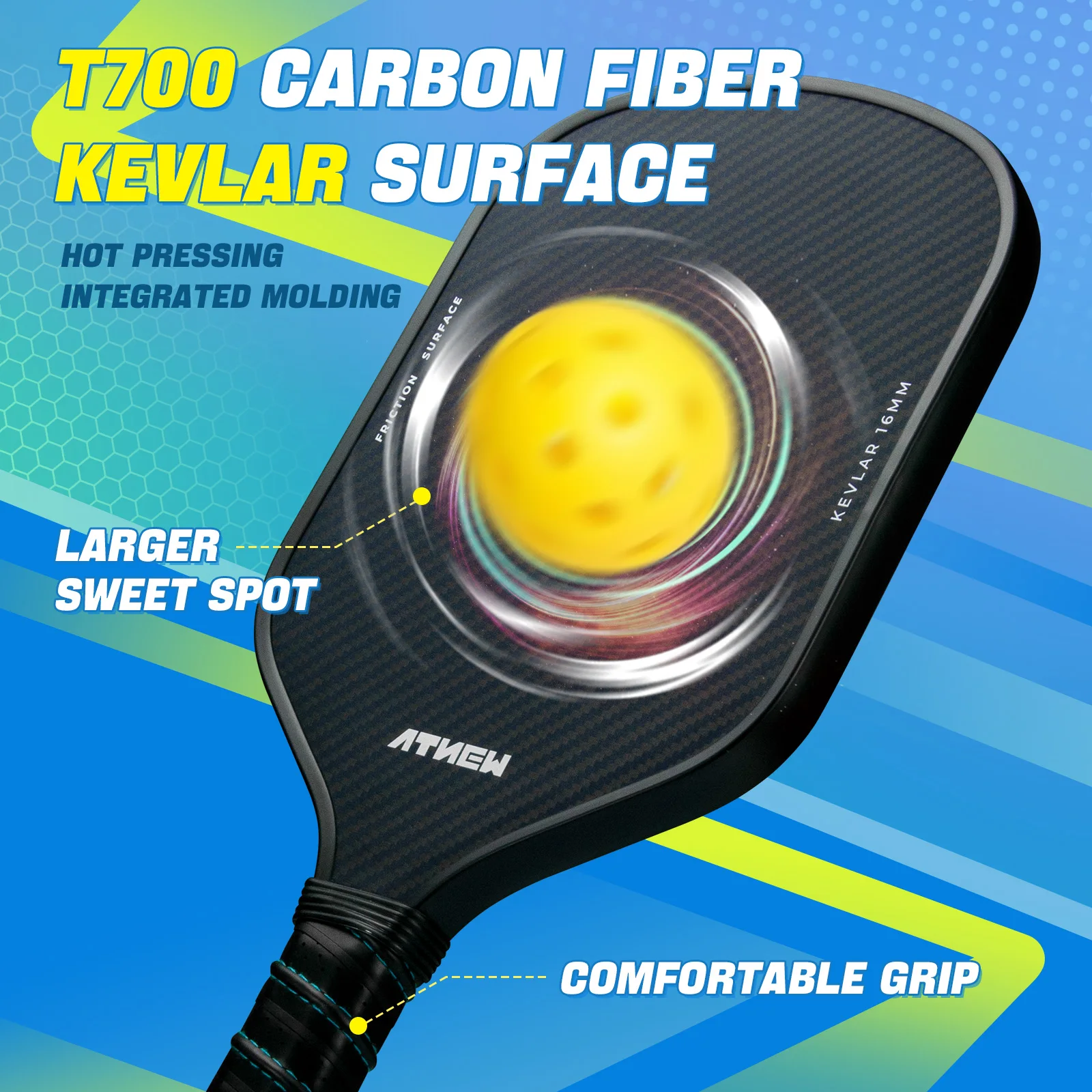 ATNEW Kevlar Pickleball Paddle,T700 Carbon Fiber Pickleball Paddle,Ideal Choice for Pickle Ball Players