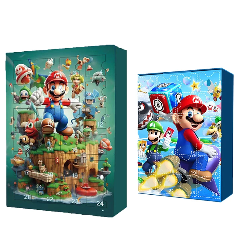 Super Mario Bros 24 días vacaciones de Navidad calendario de Adviento Anime caja sorpresa muñeca dibujos animados lindo 24 días caja de cuenta regresiva regalo de Navidad
