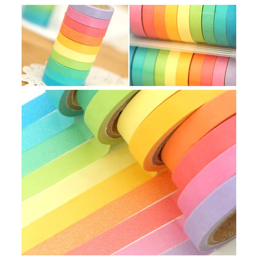 10 Rolls of Washi Tape Coloured Decorative DIY Tape Rainbow Candy Color Adhesive Masking Tape for Planners Scrapbooking Phone Ar