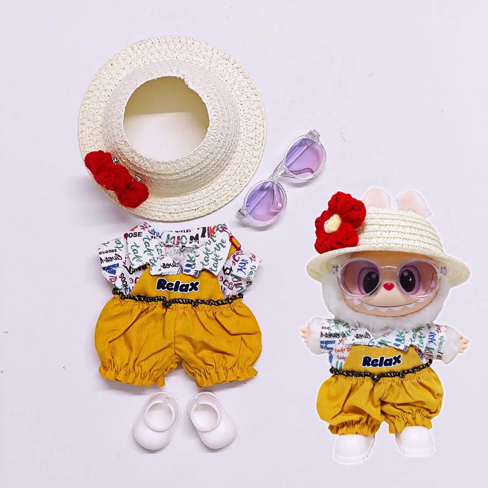 

Labubu Doll Clothes Yellow Lantern Pants Set 15cm 17cm Doll Clothes
