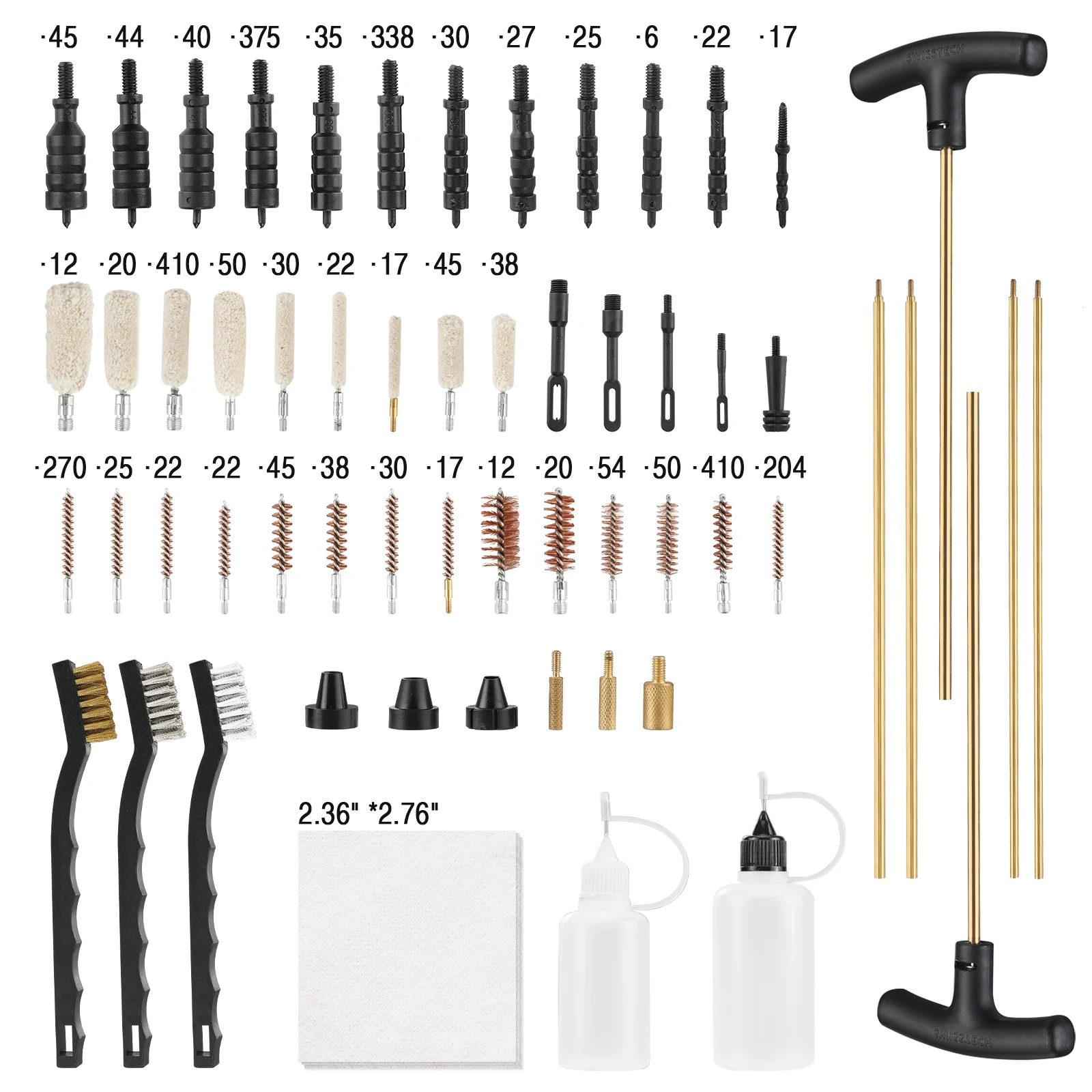 SWISS+TECH 54PCS Gun Cleaning Kit for Universal Tactical Gun Handgun Rifle Gun Brush Tool for 22/38/40/45 Caliber Accessories