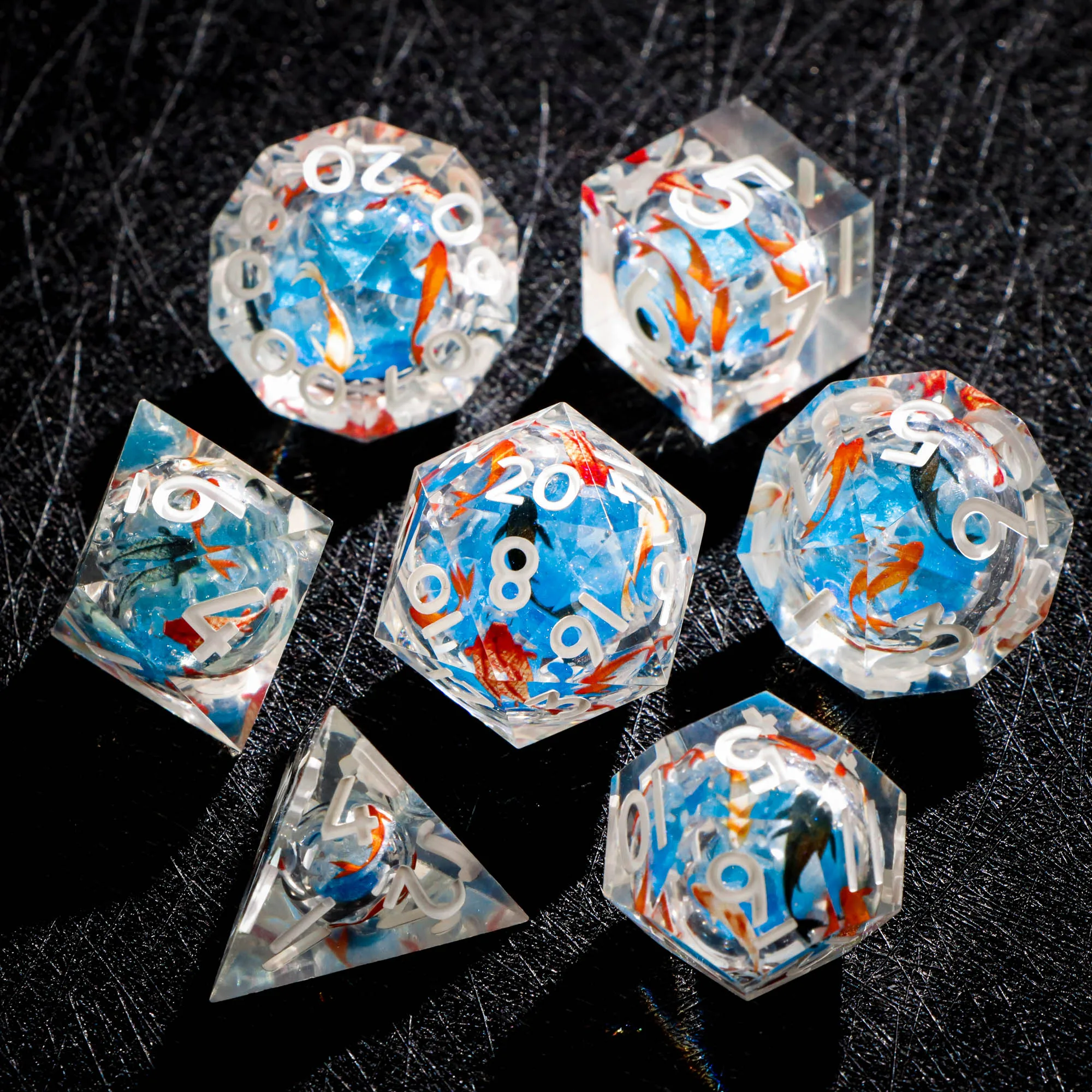 

Fish Liquid Core Sharp Edge Dice Set for Dungeons And Dragons D20 Galaxy DND Gaming Dice Fish Dice Resin D And D Unique Gift