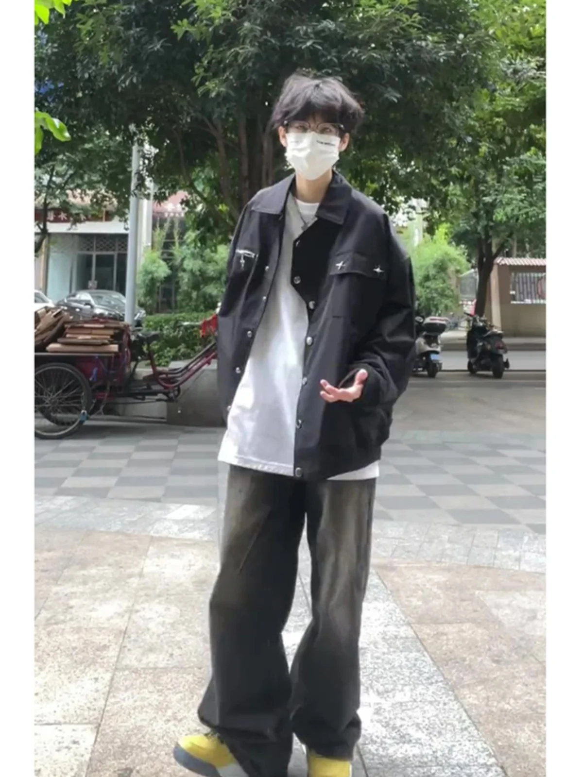 

American Retro Blue Jeans Loose Men's Long Straight Leg Durable Jeans OOTD Trendy High Waist Zipper Closure Youthful Winter