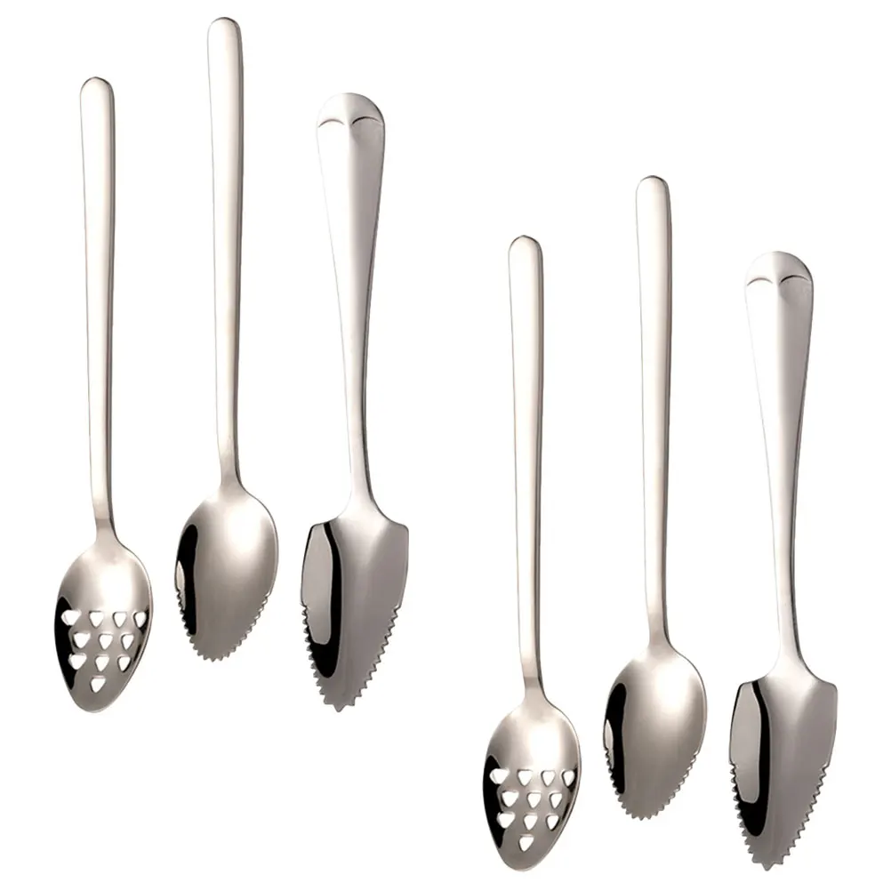 

6 Pcs Baby Fruit Scraping Spoon Set Durable Stainless Steel Serrated Lightweight Puree Scoops Kitchen Dessert Spoons