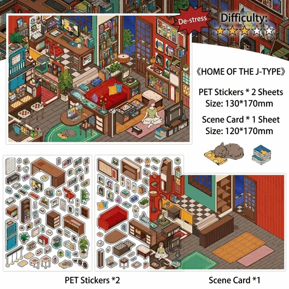 3D Miniature Landscapes Stickers Collection 2 Themes PET DIY Cabin Scene Sticker DIY Crafts Waterproof 3D Landscape Sticker