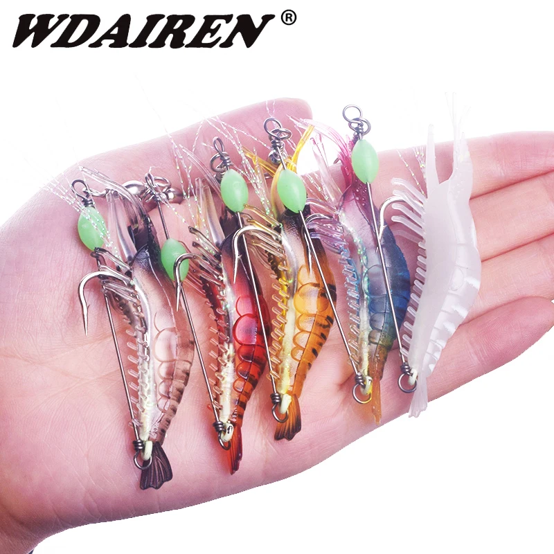 

5pcs/lot Luminous Shrimp Soft Lure 7.5cm 5.5g Artificial Bait With Glow Hook Fishing Lures Swivels Anzois Sabiki Rigs bait Pesca