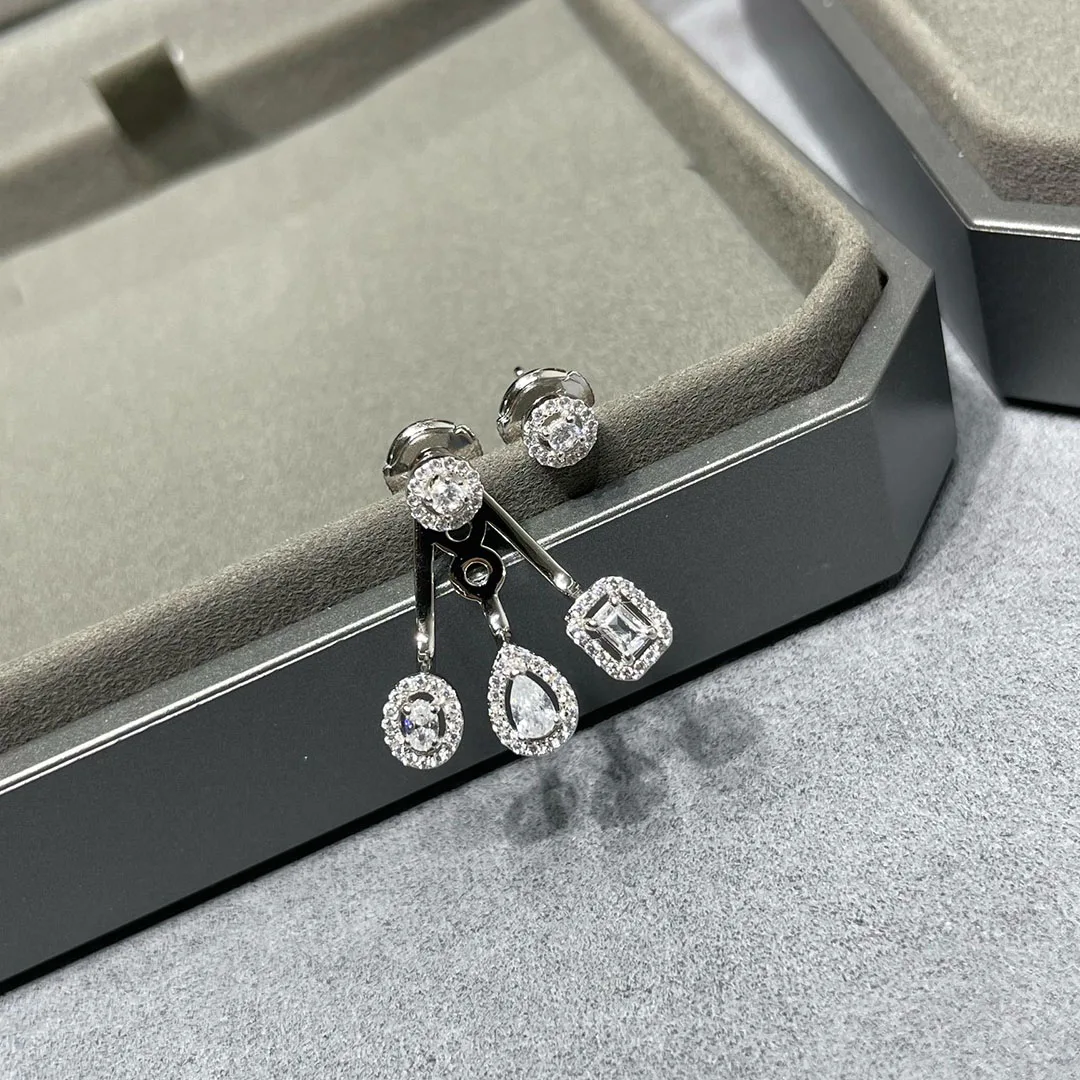 

925 Sterling Silver Irregularly Inlaid Zircon Women's Jewelry Earrings, A Classic Luxury Holiday Gift.