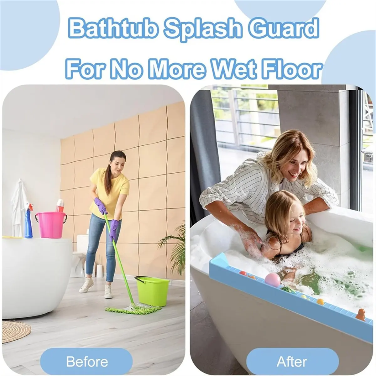Longer Splash Guard for Bathtub Kids, Silicone Water Splash Guard, Toy Tray Holder for Tub, Bathtub Splash Guard Green
