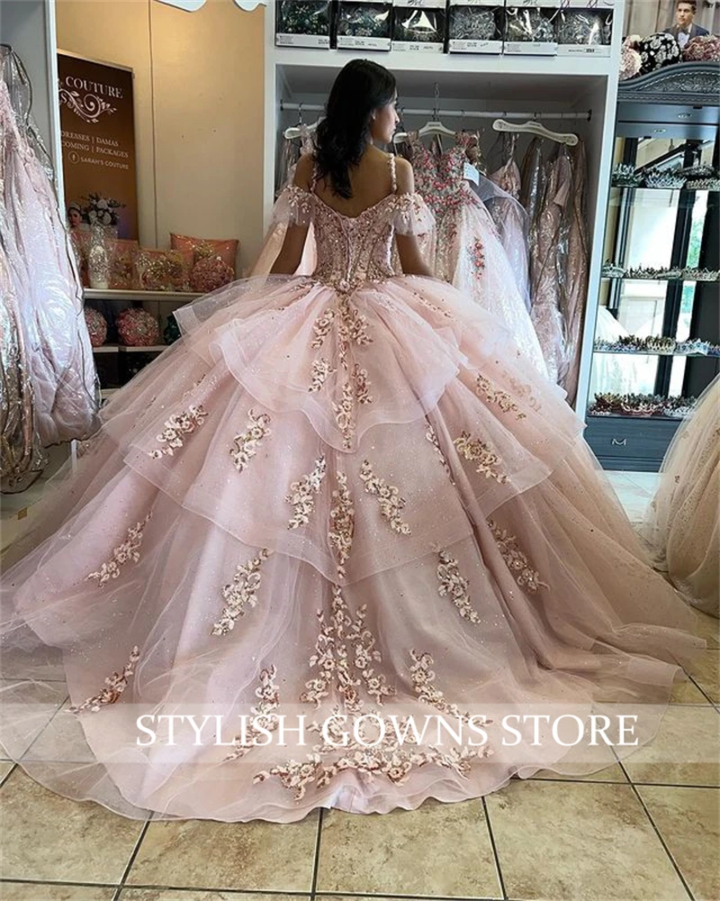 Pink Sweetheart Ball Gown Quinceanera Dresses Bead Celebrity Party Gowns Sequin Graduation Vestido De 15 Anos Robe De Customized