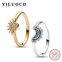 YILUOCD 925 Silver Sun and Moon Ring Set Sparkling Cubic Zirconia Couple Rings Promise Fine Jewelry Gifts for Valentines Day