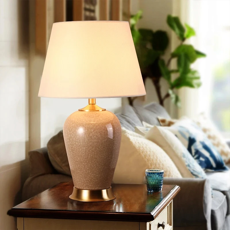 Beige All Copper Ceramic Desk Lamp Medium Size Bedroom Bedside Study Living Room Master Bedroom Lighting