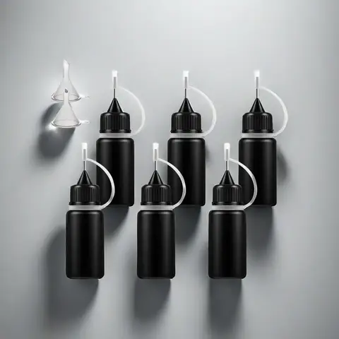 5 adet 10 mL-120 mL Boş Iğne Ucu Tutkal Şişesi Siyah Kapaklı DIY Quilling Aracı Sıvı Damlalık Kapları Silikon Yüzükler