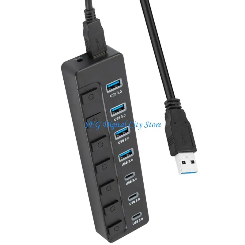 

U75B 7 порт USB -адаптер расширения 5 Гбит / с перенос данных 4 USB USB USB C -переключателей Управление переключателями для ПК