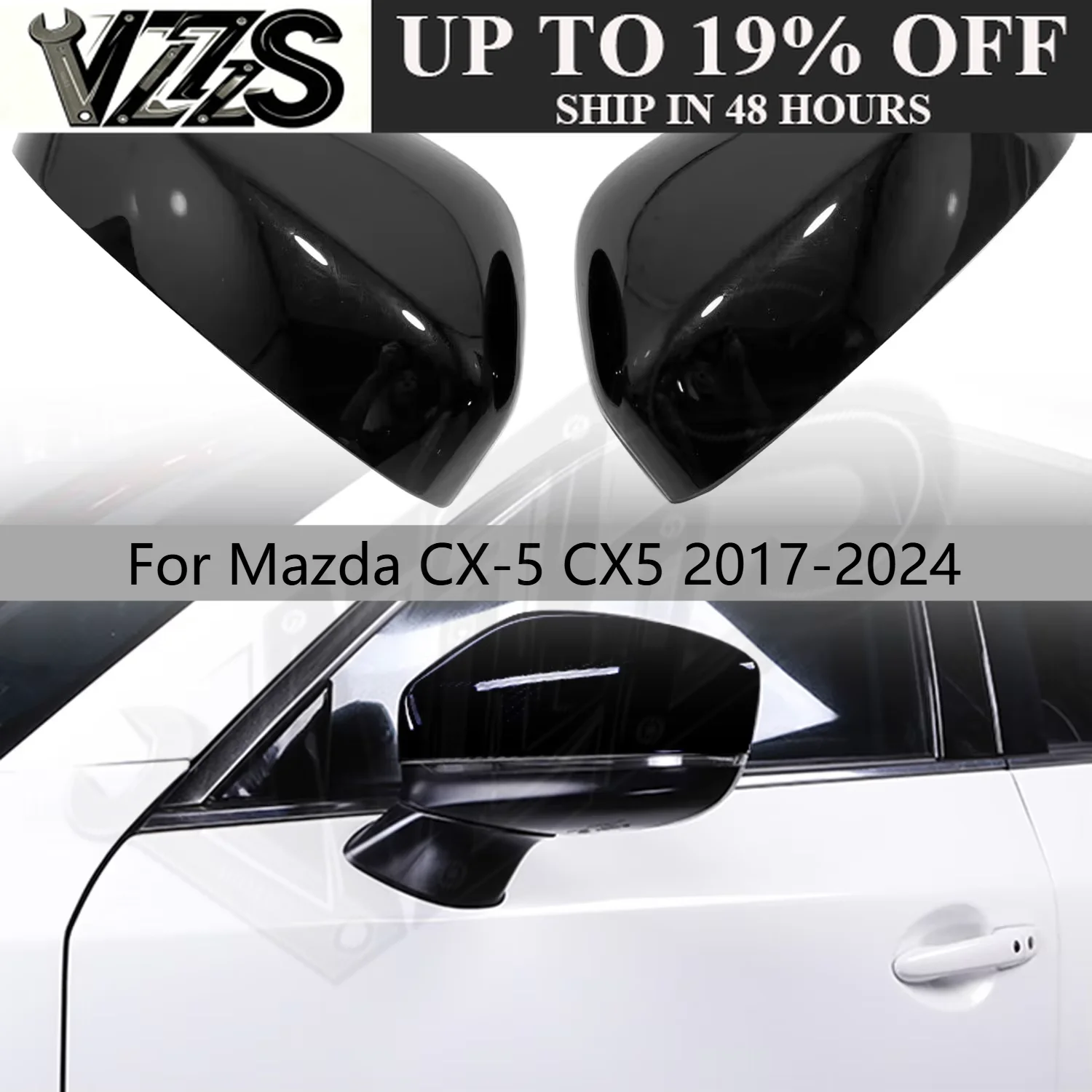 For Mazda CX-5 CX5 2017-2024 Glossy Black Rearview Mirror Cover Cap Exterior Decor Trim Accessories 2PCS