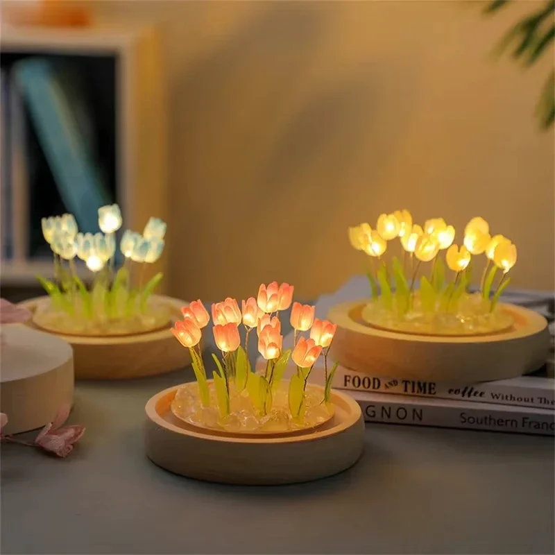 

Closeout‌！Artificial Tulip Flower Night Light Handmade DIY Bedside Lamp LED Night Lamp Bedroom Decor Christmas Birthday Gifts