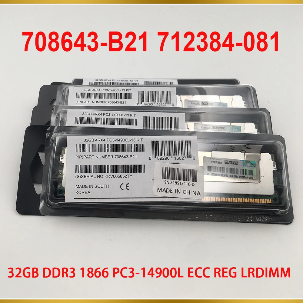 

1PCS Server Memory For HP 708643-B21 712384-081 715275-001 32GB DDR3 1866 PC3-14900L ECC REG LRDIMM