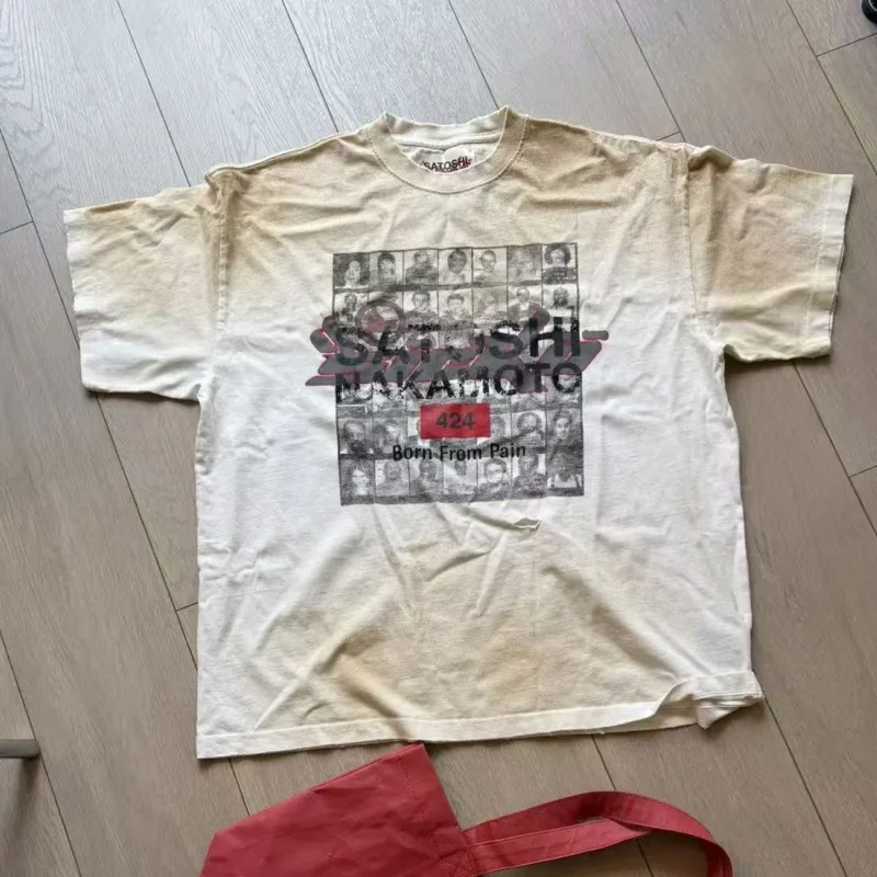 High Street Summer Crew Neck Gradient Cotton Loose-Fit Hip-Hop Satoshi Nakamoto Poster Short-Sleeve T-Shirt