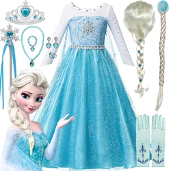 Disney-Robe de princesse congelée pour filles, Elsa Anna Cosplay, costume d'Halloween, vêtements de fête d'anniversaire de carnaval en plis