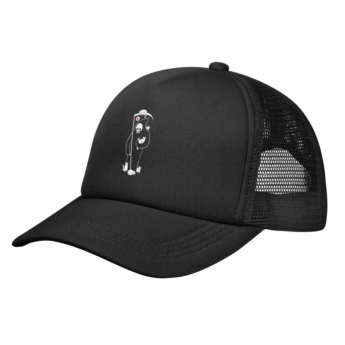 Adult Death Is A Cat  Trucker Hats Hip-Hop Mesh Baseball Caps  Cute Grim Reaper Dad Hat Sun Caps Adjustable Sun Caps Summer