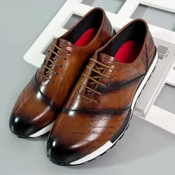 2025 Brand Casual Shoes for Men Genuine Leather Men‘s Oxfords Lace-Up Sneakers Letter Engraving Outdoor Daily Shoes Male