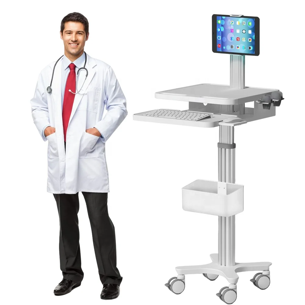 ABS Hospital Medical Ipad Trolley Plastic Workstation Adjustable Pneumatic Ipad Trolley Medical Trolley