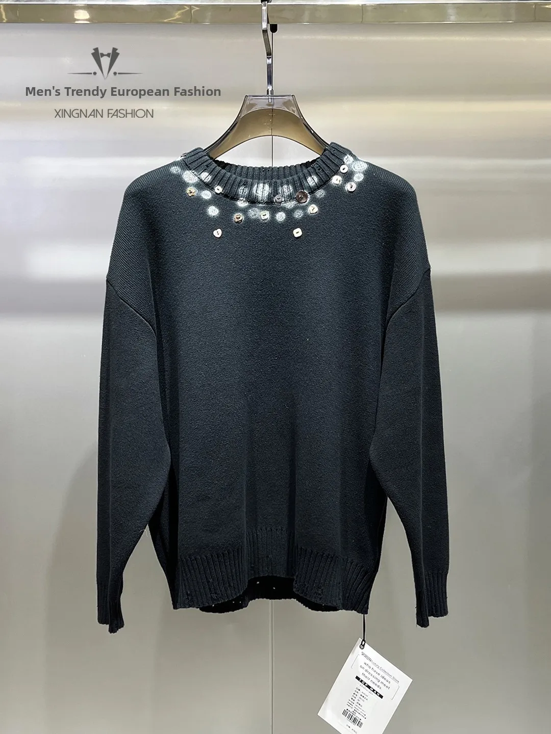 

Мужской утепленный вязаный свитер с круглым вырезом, декоративными пуговицами, в ретро-стиле, зимний, повседневный, из смеси хлопка и полиэстера