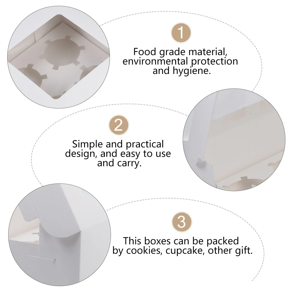 12Pcs White Cake Box with 4 Compartments Food Grade Cupcake Packaging Box for Birthday Shower Party Dessert Muffin Cookie