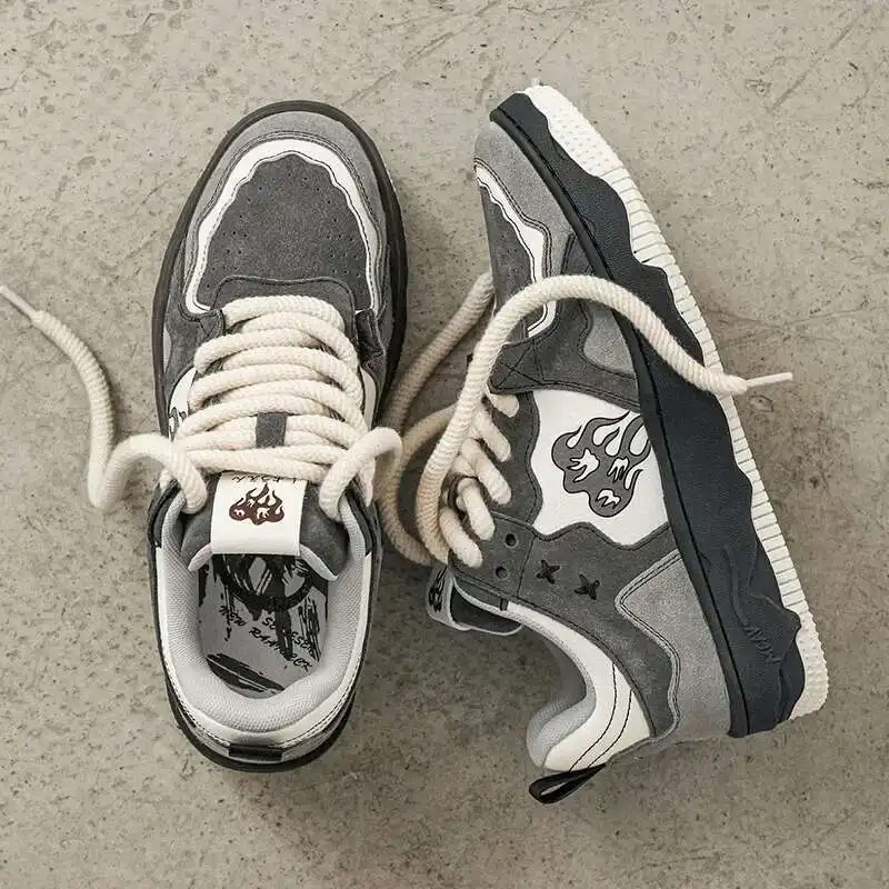 

Women Sneakers Fahsion Design Flame Mixed Color Shoes Femme Sports Leisure Versatile Fashion Shoes Retro Trend Shoes Gray Tenis