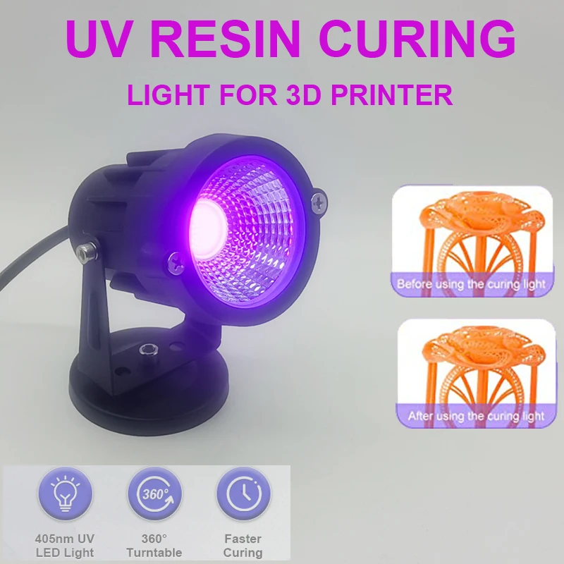 Luz de curado de resina UV para impresora 3D SLA/DLP/LCD, resina fotosensible solidificada, luz LED UV de 405nm con enchufe europeo y estadounidense, curado DIY