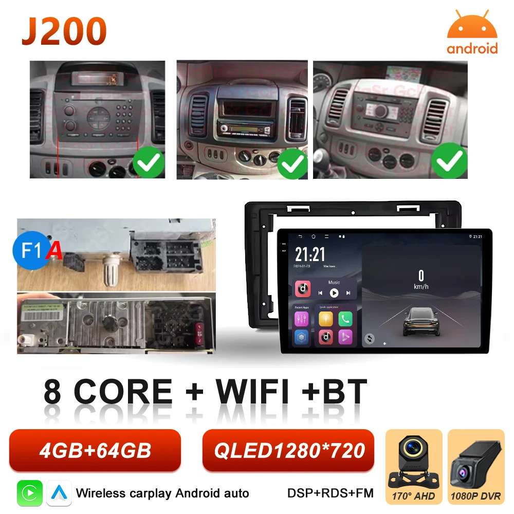 Android 16 autoradio voor Renault Trafic 2, Opel Vivaro A en Nissan Primastar 2001-2014, multimediaspeler met Carplay en GPS-stereo