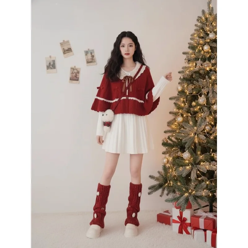 Cisas Red Aosphere Dr Set Gonna ort a vita alta Lunga Sve Coreano Sle Winter Faion Set Sensazione di fascia alta da donna