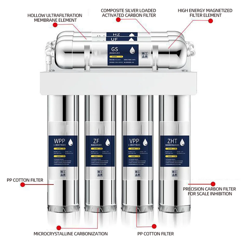 Purificateur d'eau du robinet en acier inoxydable, filtre à eau, osmose directe, équipement Inverse, ménage, cuisine