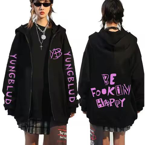Rock Singer Yungblud Be Fookin Happy Zipper Hoodies Men Women Fashion Vintage Oversized Zip Up Sweatshirt Jacket Coat Streetwear