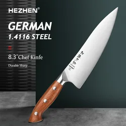 HEZHEN 8.1 Inch Chef Knife Original German Din 1.4116 Steel Kitchen Knives Gift Box Cooking Tools Redwood Handle