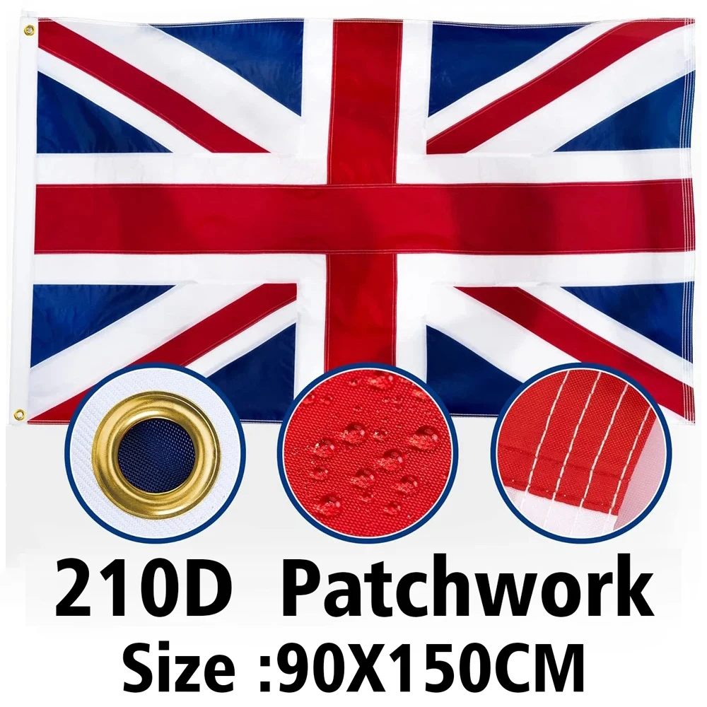 90X150cm Patchwork Embroidered England UK United Kingdom British Flag  210D Nylon High Quality Decoration Banner Tapestry