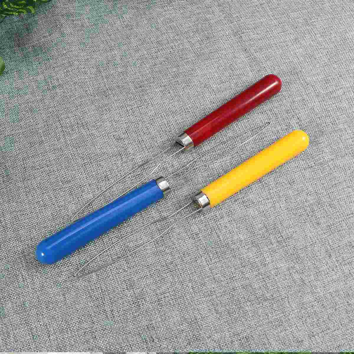 3Pcs Plastic Handle Stainless Steel Button Hook Helper Grip Button Hook Button Assist Device Red Pattern Yellow Pattern Blue Pat